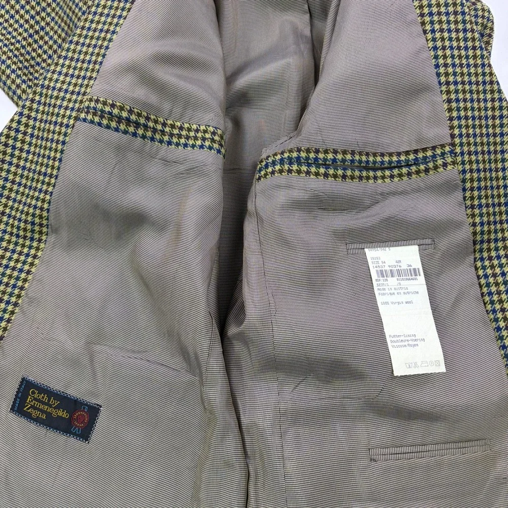 VTG Alandales Ermenegildo Zegna Wool Sport Coat Mens 42R Tan Houndstooth Blazer